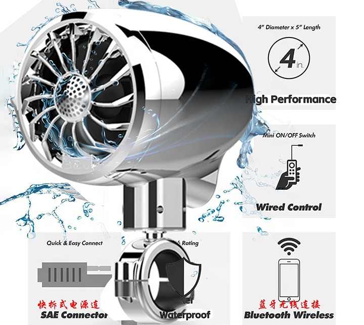 Waterproof Motorcycle Speaker Hi-Fi sound quality motorcycle audio system universal Support BT, FM